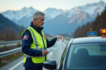 Agent de securite suisse controle vignette sur voiture