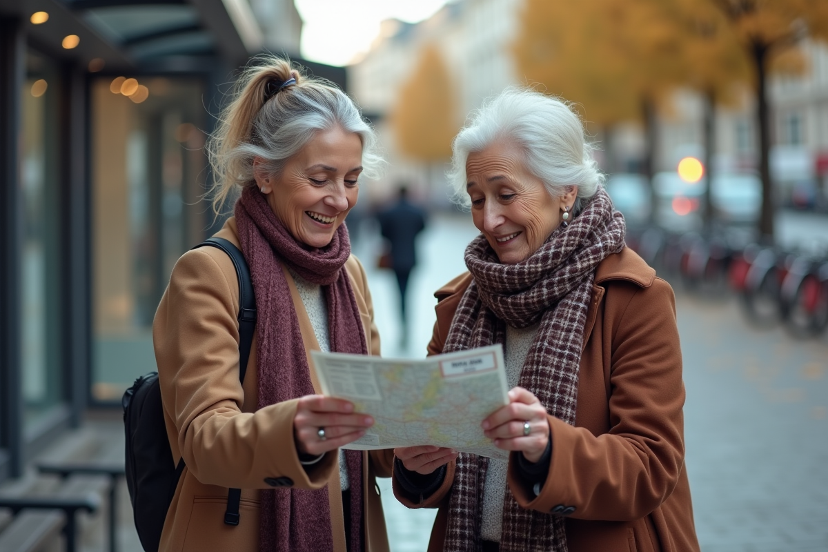 Femme aidant un touriste avec une carte dans la rue
