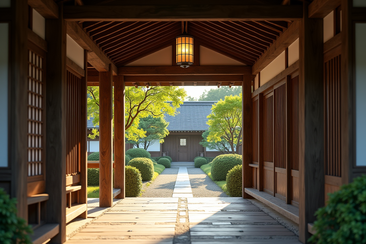 Entrée de l'ancien hôtel japonais avec architecture traditionnelle