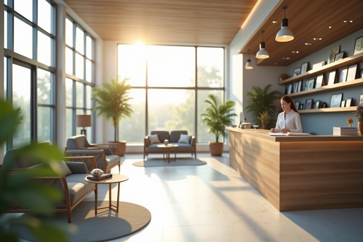 Intérieur moderne d un bureau de location vacances lumineux