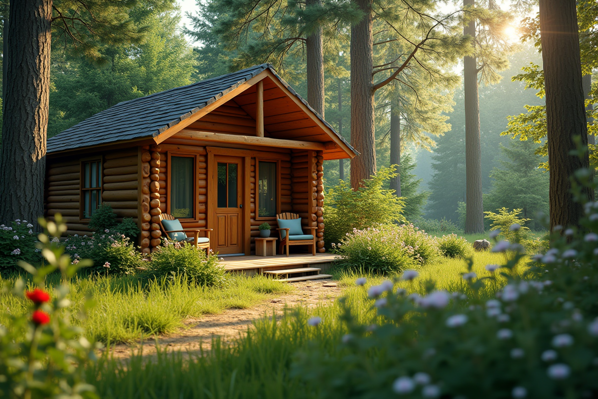 Petite cabane en bois dans la nature verdoyante