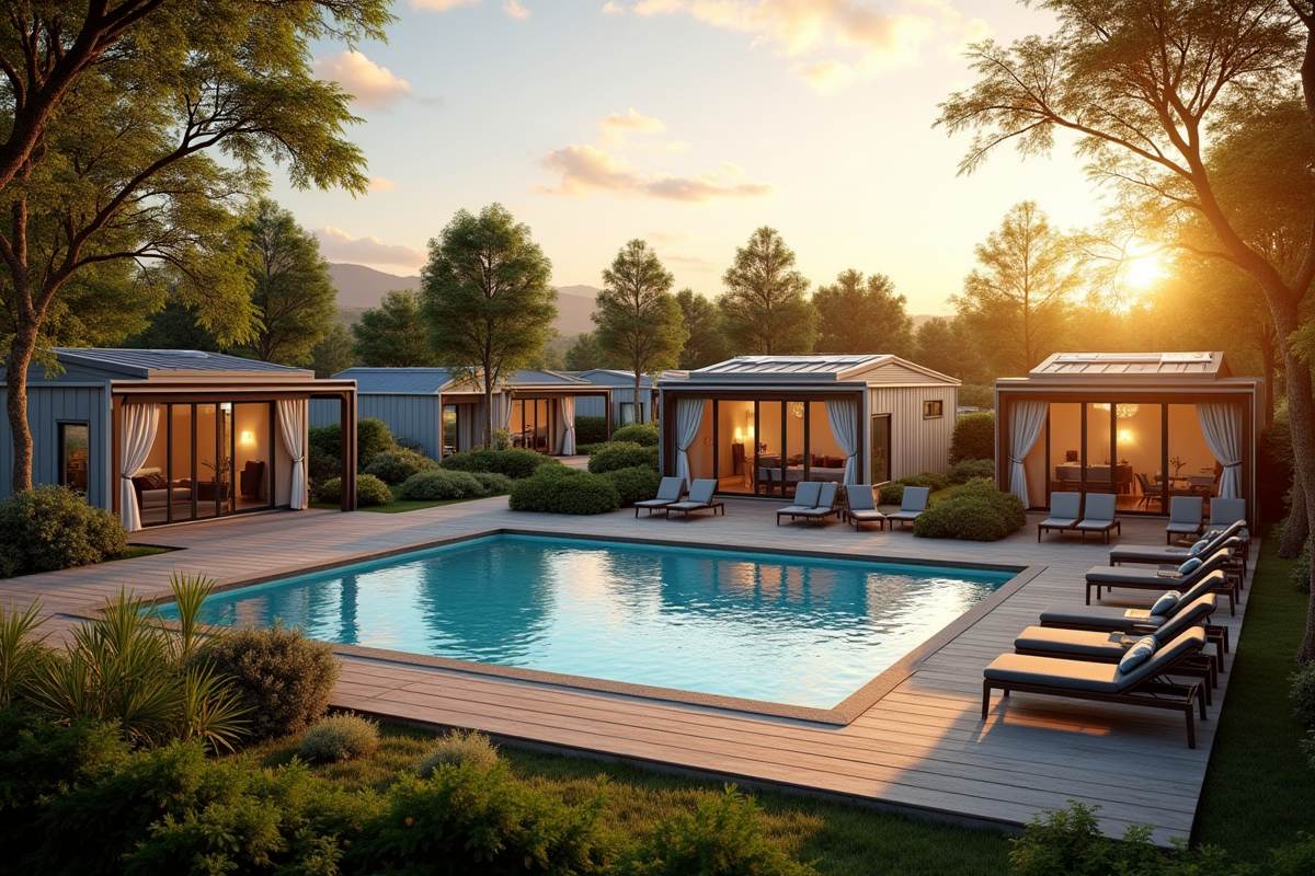 Camping 4 étoiles moderne avec mobile homes et espace piscine