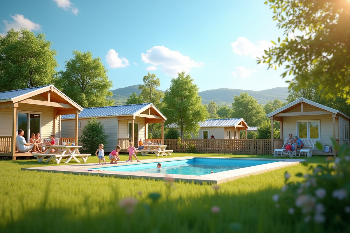 Camping familial 3 étoiles avec bungalows et piscine en journée