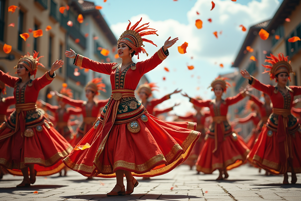 Danseurs traditionnels en costumes lors d