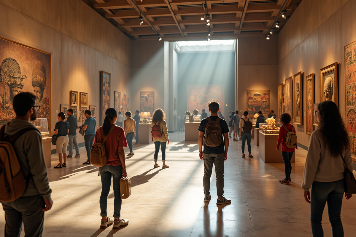 Exposition multiculturelle dans un musée lumineux