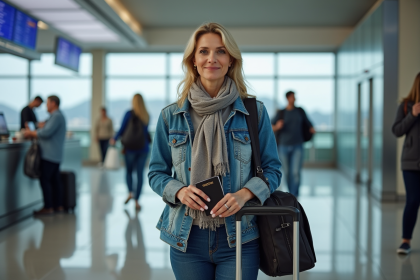 Femme voyageuse avec passeport à l'aéroport