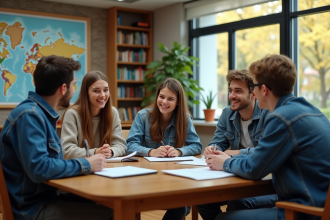 Groupe d'étudiants internationaux en classe conviviale