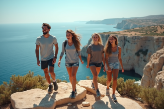 Jeunes adultes randonneurs sur falaises maltaises