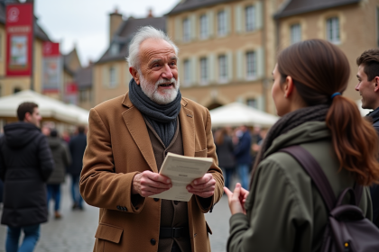Homme âgé en veste et écharpe lors du festival de Confolens