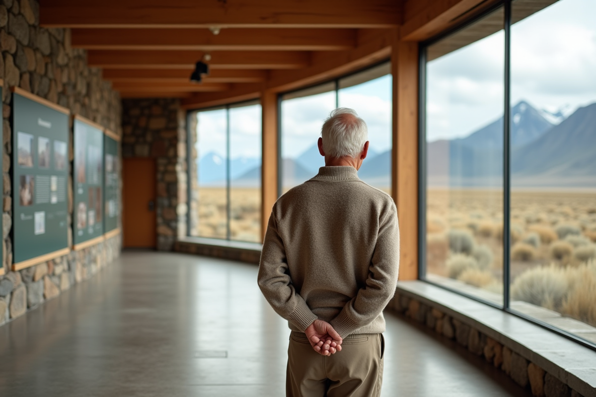 Homme âgé observant panneaux d