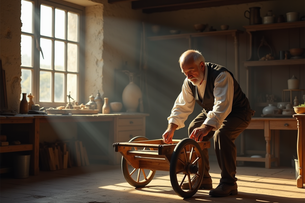 Inventeur travaillant sur une rickshaw en atelier lumineux