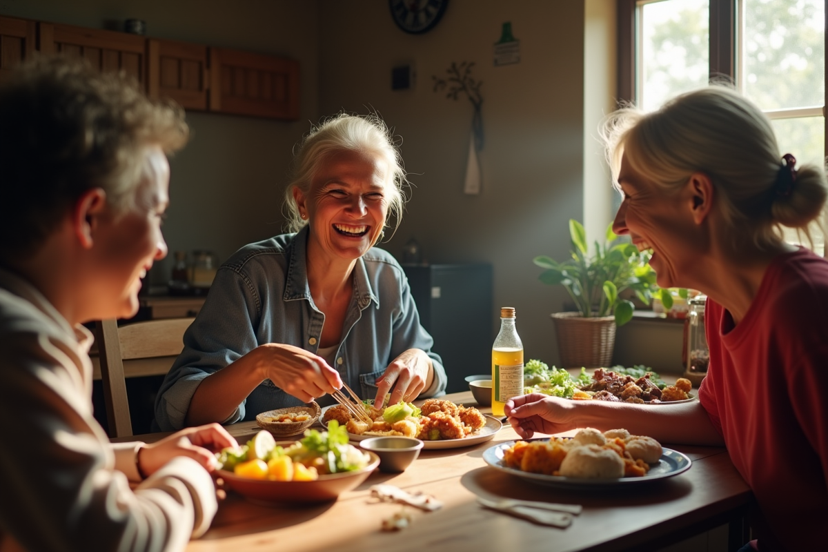 Volontaire partageant un repas avec une famille locale