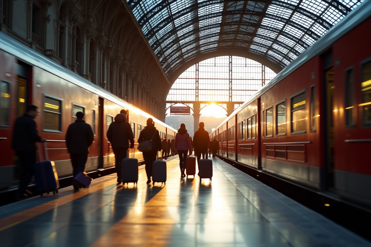 Voyageurs avec valises à la Gare du Nord à Paris