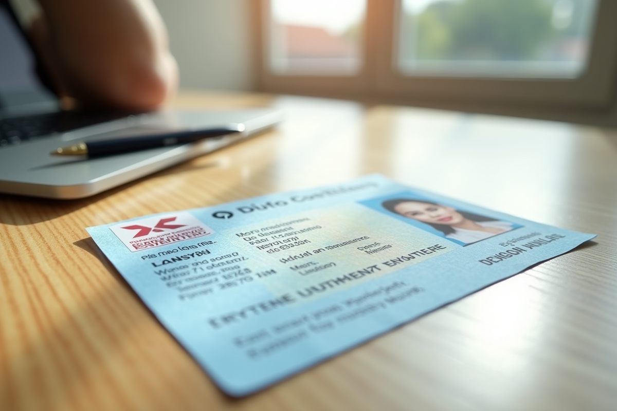 Permis de conduire international avec document traduit sur bureau lumineux