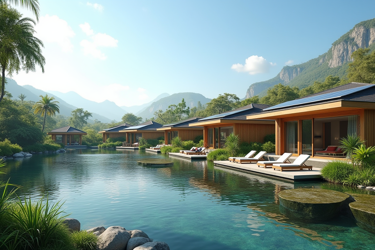 Resort écologique au bord du lac avec bungalows modernes