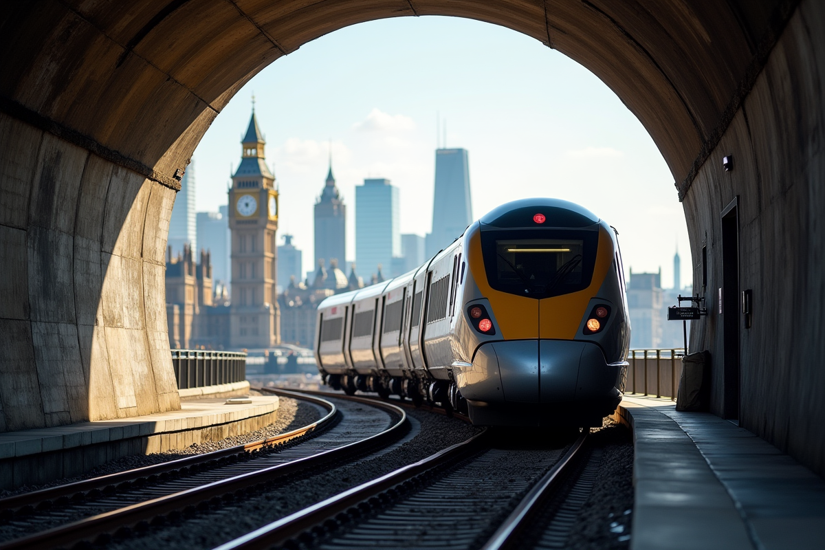 Train Eurostar sortant du tunnel vers Londres en plein jour
