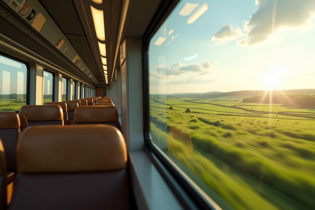Train à grande vitesse traversant la campagne anglaise en journée